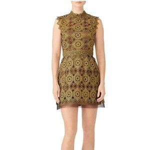 Catherine Deane Kate Black Gold Lace High Neck Mini Dress Women's Size 6